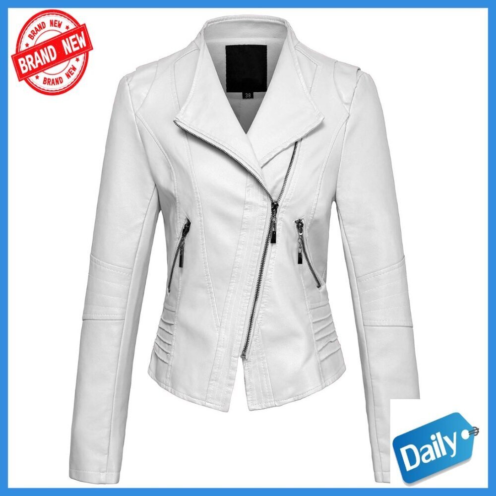 Cropped PU Leather Biker Jacket, Collarless, Asymmetrical Zipper, Casual Wear